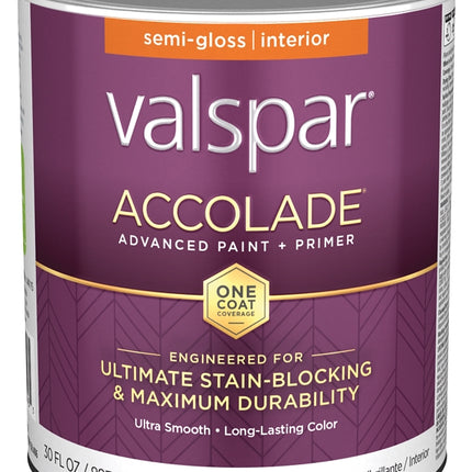 Valspar Accolade 1300 028.0013003.005 Latex Paint, Acrylic Base, Semi-Gloss, Tint Base, 1 qt, Plastic Can :QUART: QUANTITY: 1