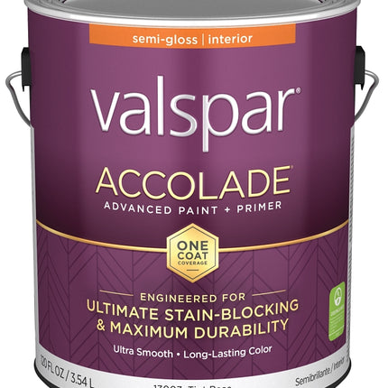 Valspar Accolade 1300 028.0013003.007 Latex Paint, Acrylic Base, Semi-Gloss, Tint Base, 1 gal, Plastic Can :GAL: QUANTITY: 4