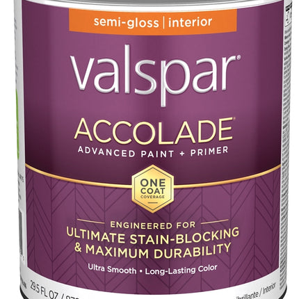 Valspar Accolade 1300 028.0013004.005 Latex Paint, Acrylic Base, Semi-Gloss, Clear Base, 1 qt, Plastic Can :QUART: QUANTITY: 1