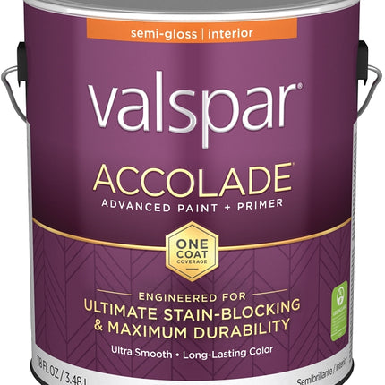 Valspar Accolade 1300 028.0013004.007 Latex Paint, Acrylic Base, Semi-Gloss, Clear Base, 1 gal, Plastic Can :GAL: QUANTITY: 4