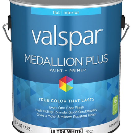 Valspar Medallion Plus 2100 028.0021002.007 Latex Paint, Acrylic Base, Flat Sheen, Ultra White Base, 1 gal :GAL: QUANTITY: 4