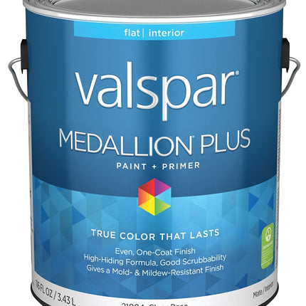 Valspar Medallion Plus 2100 028.0021004.007 Latex Paint, Acrylic Base, Flat Sheen, Clear Base, 1 gal, Plastic Can :GAL: QUANTITY: 4