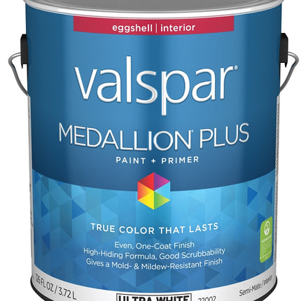 Valspar Medallion Plus 2200 028.0022002.007 Latex Paint, Acrylic Base, Eggshell Sheen, Ultra White Base, 1 gal, Can :GAL: QUANTITY: 4