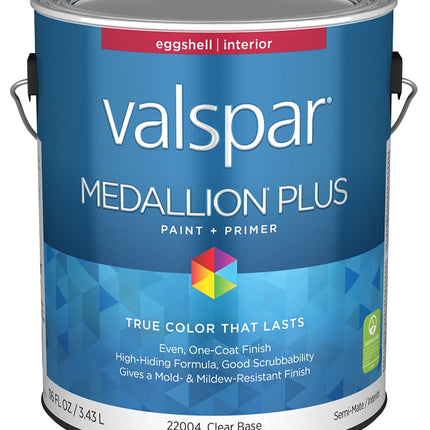 Valspar Medallion Plus 2200 028.0022004.007 Latex Paint, Acrylic Base, Eggshell Sheen, Clear Base, 1 gal :GAL: QUANTITY: 4