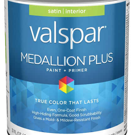 Valspar Medallion Plus 2300 028.0023003.005 Latex Paint, Acrylic Base, Satin Sheen, Tint Base, 1 qt, Plastic Can :QUART: QUANTITY: 1