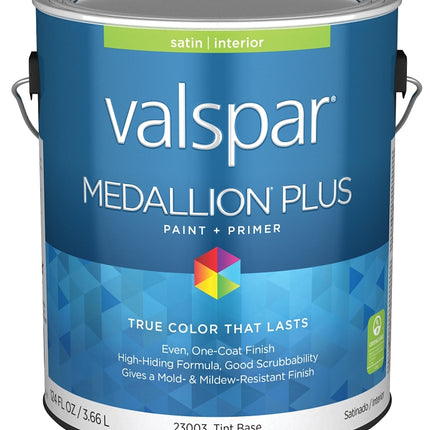 Valspar Medallion Plus 2300 028.0023003.007 Latex Paint, Acrylic Base, Satin Sheen, Tint Base, 1 gal, Plastic Can :GAL: QUANTITY: 4