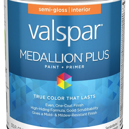 Valspar Medallion Plus 2700 028.0024002.005 Latex Paint, Acrylic Base, Semi-Gloss Sheen, Ultra White Base, 1 qt :QUART: QUANTITY: 1