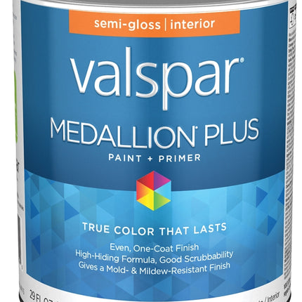 Valspar Medallion Plus 2700 028.0024004.005 Latex Paint, Acrylic Base, Semi-Gloss Sheen, Clear Base, 1 qt :QUART: QUANTITY: 1