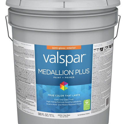 Valspar Medallion Plus 2700 028.0024004.008 Latex Paint, Acrylic Base, Semi-Gloss Sheen, Clear Base, 5 gal :PAIL: QUANTITY: 1