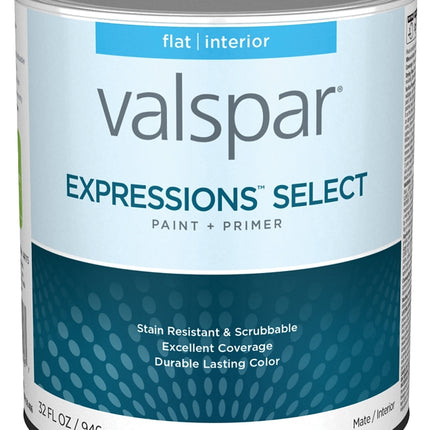 Valspar Expressions Select 4100 028.0041000.005 Latex Paint, Acrylic Base, Flat Sheen, White Base, 1 qt :QUART: QUANTITY: 1