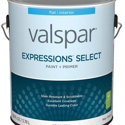 Valspar Expressions Select 4100 028.0041000.007 Latex Paint, Acrylic Base, Flat Sheen, White Base, 1 gal :GAL: QUANTITY: 4