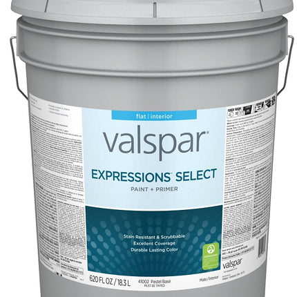 Valspar Expressions Select 4100 028.0041002.008 Latex Paint, Acrylic Base, Flat, Pastel Base, 5 gal :PAIL: QUANTITY: 1