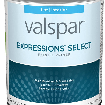 Valspar Expressions Select 4100 028.0041004.005 Latex Paint, Acrylic Base, Flat, Clear Base, 1 qt :QUART: QUANTITY: 1