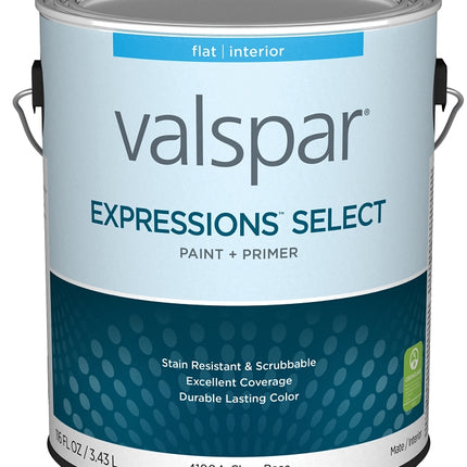 Valspar Expressions Select 4100 028.0041004.007 Latex Paint, Acrylic Base, Flat Sheen, Clear Base, 1 gal :GAL: QUANTITY: 4