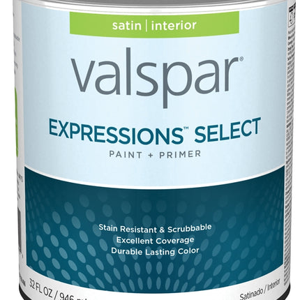 Valspar Expressions Select 4200 028.0042000.005 Latex Paint, Acrylic Base, Satin Sheen, White Base, 1 qt :QUART: QUANTITY: 1