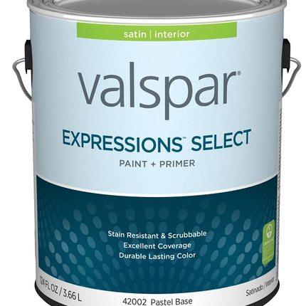 Valspar Expressions Select 4200 028.0042002.007 Latex Paint, Acrylic Base, Satin Sheen, Pastel Base, 1 gal :GAL: QUANTITY: 4