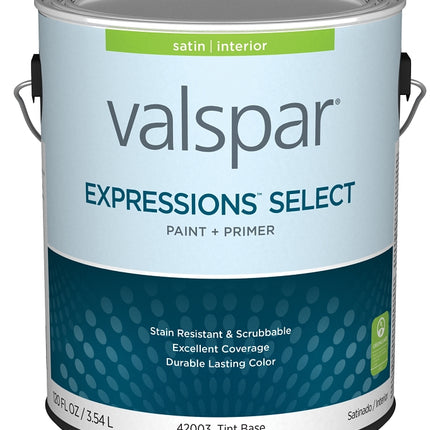 Valspar Expressions Select 4200 028.0042003.007 Latex Paint, Acrylic Base, Satin Sheen, Tint Base, 1 gal :GAL: QUANTITY: 4