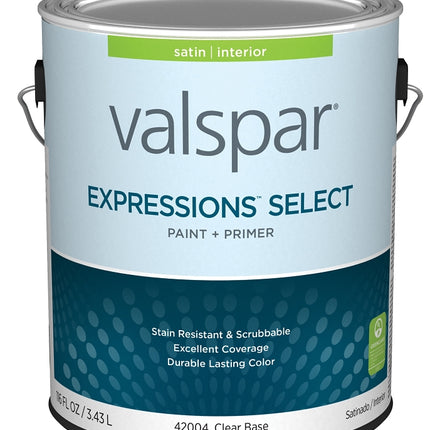 Valspar Expressions Select 4200 028.0042004.007 Latex Paint, Acrylic Base, Satin Sheen, Clear Base, 1 gal :GAL: QUANTITY: 4