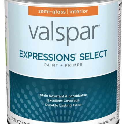 Valspar Expressions Select 4300 028.0043000.005 Latex Paint, Acrylic Base, Semi-Gloss, White Base, 1 qt :QUART: QUANTITY: 4