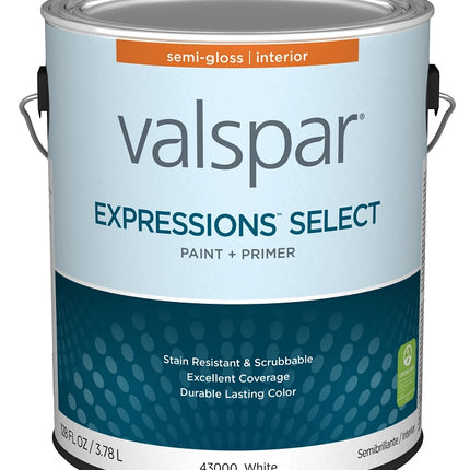 Valspar Expressions Select 4300 028.0043000.007 Latex Paint, Acrylic Base, Semi-Gloss, White Base, 1 gal :GAL: QUANTITY: 4