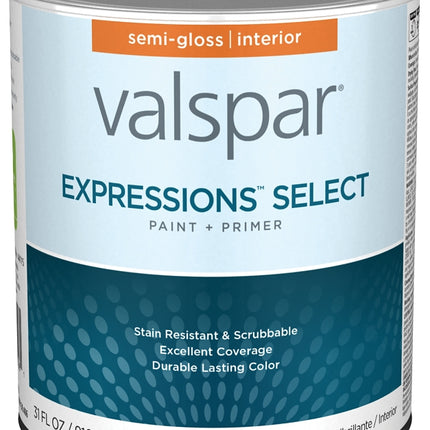 Valspar Expressions Select 4300 028.0043002.005 Latex Paint, Acrylic Base, Semi-Gloss Sheen, Pastel Base, 1 qt :QUART: QUANTITY: 1