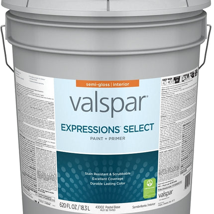 Valspar Expressions Select 4300 028.0043002.008 Latex Paint, Acrylic Base, Semi-Gloss, Pastel Base, 5 gal :PAIL: QUANTITY: 1