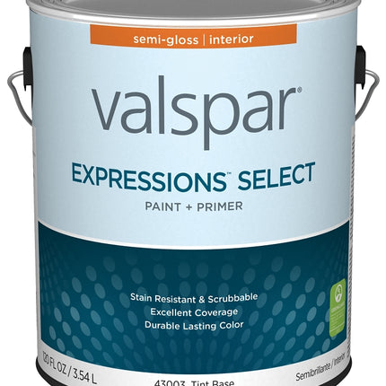 Valspar Expressions Select 4300 028.0043003.007 Latex Paint, Acrylic Base, Semi-Gloss Sheen, Tint Base, 1 gal :GAL: QUANTITY: 4