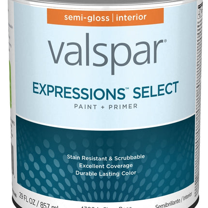 Valspar Expressions Select 4300 028.0043004.005 Latex Paint, Acrylic Base, Semi-Gloss Sheen, Clear Base, 1 qt :QUART: QUANTITY: 1