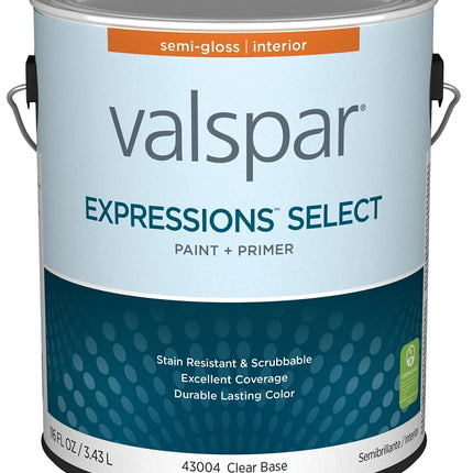 Valspar Expressions Select 4300 028.0043004.007 Latex Paint, Acrylic Base, Semi-Gloss Sheen, Clear Base, 1 gal :GAL: QUANTITY: 4