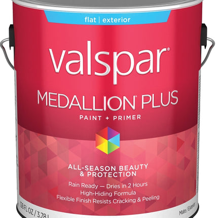 Valspar Medallion Plus 2500 028.0025000.007 Latex Paint, Acrylic Base, Flat Sheen, White Base, 1 gal, Plastic Can :GAL: QUANTITY: 4