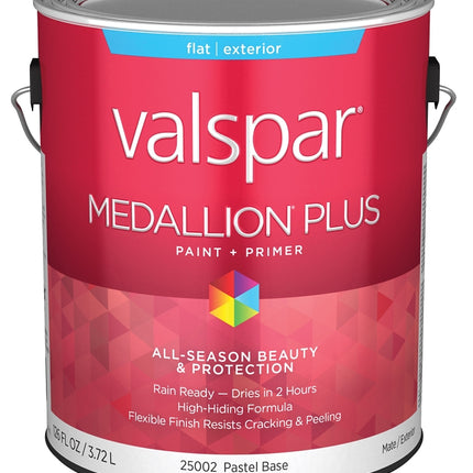 Valspar Medallion Plus 2500 028.0025002.007 Latex Paint, Acrylic Base, Flat Sheen, Pastel Base, 1 gal, Plastic Can :GAL: QUANTITY: 4