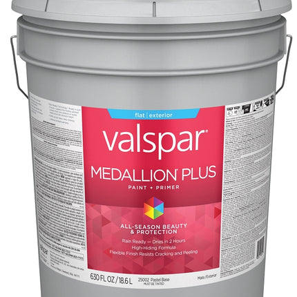 Valspar Medallion Plus 2500 028.0025002.008 Latex Paint, Acrylic Base, Flat Sheen, Pastel Base, 5 gal, Plastic Pail :PAIL: QUANTITY: 1