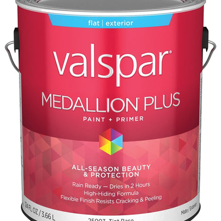 Valspar Medallion Plus 2500 028.0025003.007 Latex Paint, Acrylic Base, Flat Sheen, Tint Base, 1 gal, Plastic Can :GAL: QUANTITY: 4