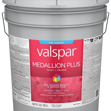 Valspar Medallion Plus 2500 028.0025003.008 Latex Paint, Acrylic Base, Flat Sheen, Tint Base, 5 gal, Plastic Pail :PAIL: QUANTITY: 1