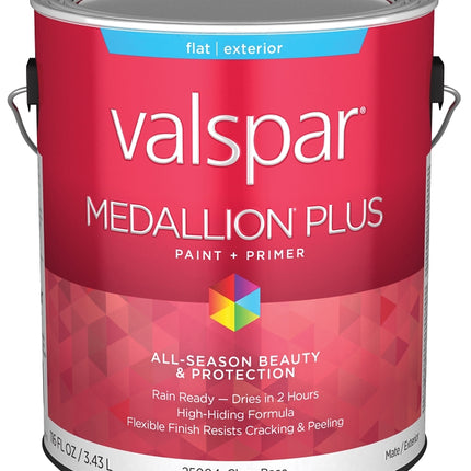 Valspar Medallion Plus 2500 028.0025004.007 Latex Paint, Acrylic Base, Flat Sheen, Clear Base, 1 gal, Plastic Can :GAL: QUANTITY: 4