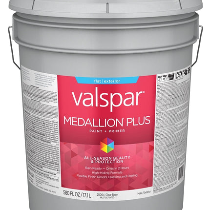 Valspar Medallion Plus 2500 028.0025004.008 Latex Paint, Acrylic Base, Flat Sheen, Clear Base, 5 gal, Plastic Pail :PAIL: QUANTITY: 1