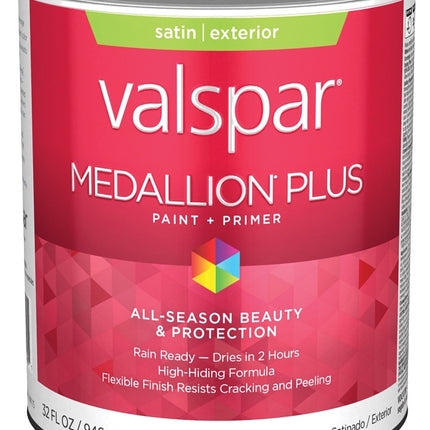 Valspar Medallion Plus 2600 028.0026000.005 Latex Paint, Acrylic Base, Satin Sheen, White Base, 1 qt, Plastic Can :QUART: QUANTITY: 1