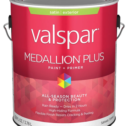 Valspar Medallion Plus 2600 028.0026000.007 Latex Paint, Acrylic Base, Satin Sheen, White Base, 1 gal, Plastic Can :GAL: QUANTITY: 4