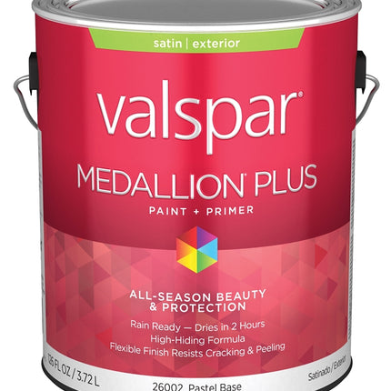 Valspar Medallion Plus 2600 028.0026002.007 Latex Paint, Acrylic Base, Satin Sheen, Pastel Base, 1 gal, Plastic Can :GAL: QUANTITY: 4