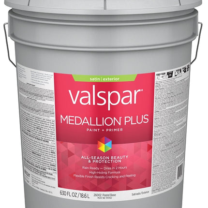 Valspar Medallion Plus 2600 028.0026002.008 Latex Paint, Acrylic Base, Satin Sheen, Pastel Base, 5 gal :PAIL: QUANTITY: 1