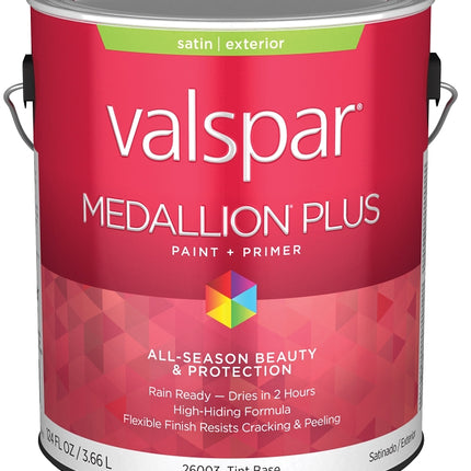 Valspar Medallion Plus 2600 028.0026003.007 Latex Paint, Acrylic Base, Satin Sheen, Tint Base, 1 gal, Plastic Can :GAL: QUANTITY: 4