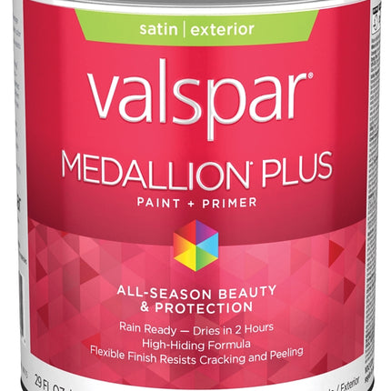 Valspar Medallion Plus 2600 028.0026004.005 Latex Paint, Acrylic Base, Satin Sheen, Clear Base, 1 qt, Plastic Can :QUART: QUANTITY: 1