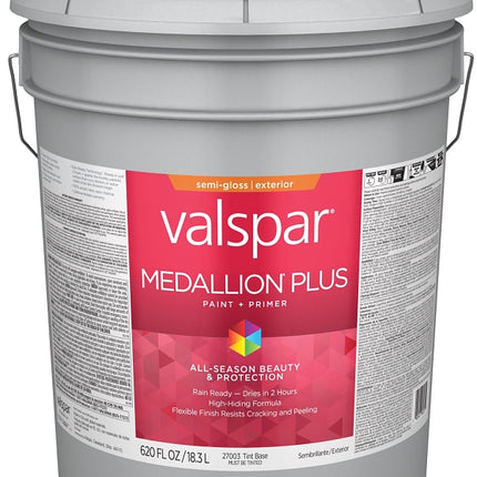 Valspar Medallion Plus 2600 028.0027003.008 Latex Paint, Acrylic Base, Semi-Gloss Sheen, Tint Base, 5 gal :PAIL: QUANTITY: 1