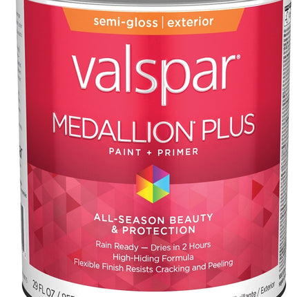 Valspar Medallion Plus 2600 028.0027004.005 Latex Paint, Acrylic Base, Semi-Gloss Sheen, Clear Base, 1 qt :QUART: QUANTITY: 1