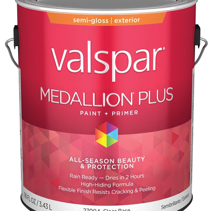 Valspar Medallion Plus 2600 028.0027004.007 Latex Paint, Acrylic Base, Semi-Gloss Sheen, Clear Base, 1 gal :GAL: QUANTITY: 4