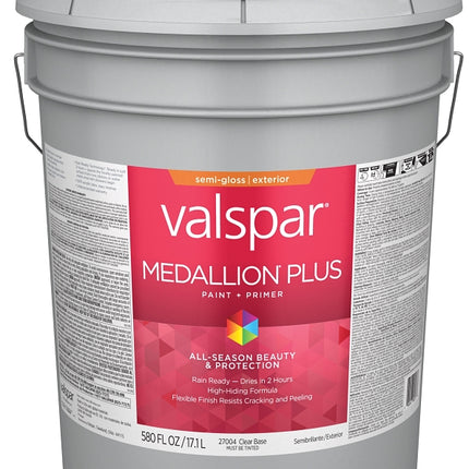 Valspar Medallion Plus 2600 028.0027004.008 Latex Paint, Acrylic Base, Semi-Gloss Sheen, Clear Base, 5 gal :PAIL: QUANTITY: 1