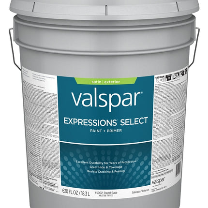 Valspar Expressions Select 4500 028.0045002.008 Latex Paint, Acrylic Base, Satin, Pastel Base, 5 gal :PAIL: QUANTITY: 1