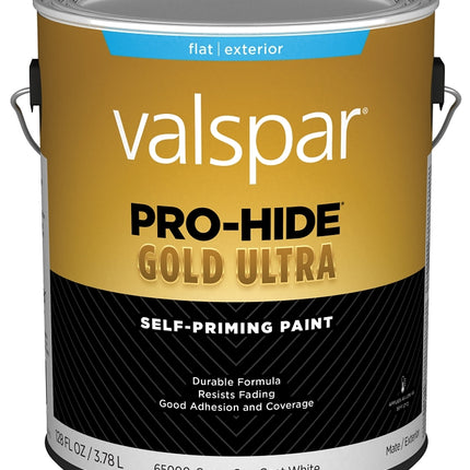 Valspar Pro-Hide Gold Ultra 6500 028.0065000.007 Latex Paint, Acrylic Base, Flat Sheen, Super One Coat White, 1 gal :GAL: QUANTITY: 4