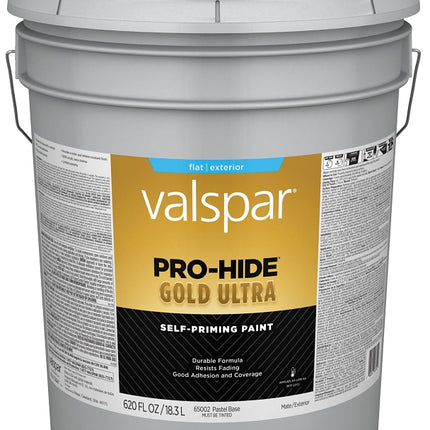 Valspar Pro-Hide Gold Ultra 6500 028.0065002.008 Latex Paint, Acrylic Base, Flat Sheen, Pastel Base, 5 gal :PAIL: QUANTITY: 1