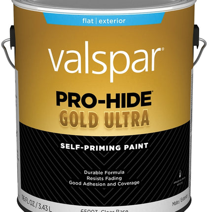 Valspar Pro-Hide Gold Ultra 6500 028.0065003.007 Latex Paint, Acrylic Base, Flat Sheen, Clear Base, 1 gal :GAL: QUANTITY: 4